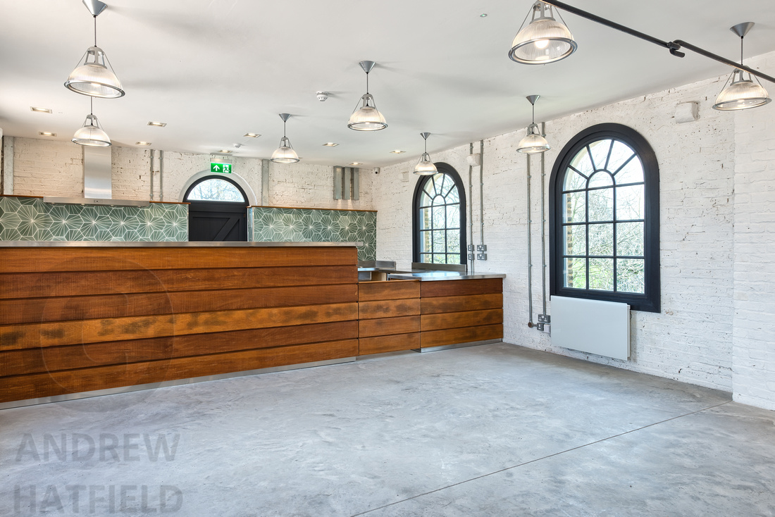 View of the Coal House Café serving counter all manufactured from reclaimed timber 