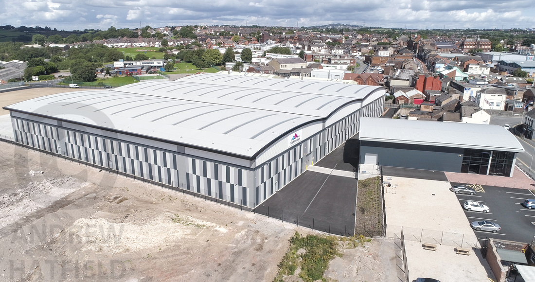 Tile Mountain industrial ware house and showroom photographed from above