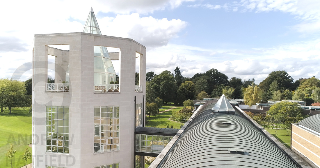 looking west above the moller centre cambridge - aerial photography