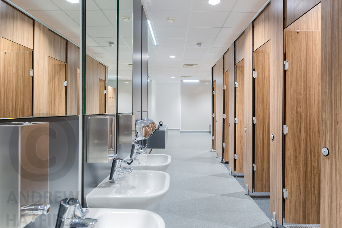 changing rooms, new sports center, ashville school, harrogate - interior photography