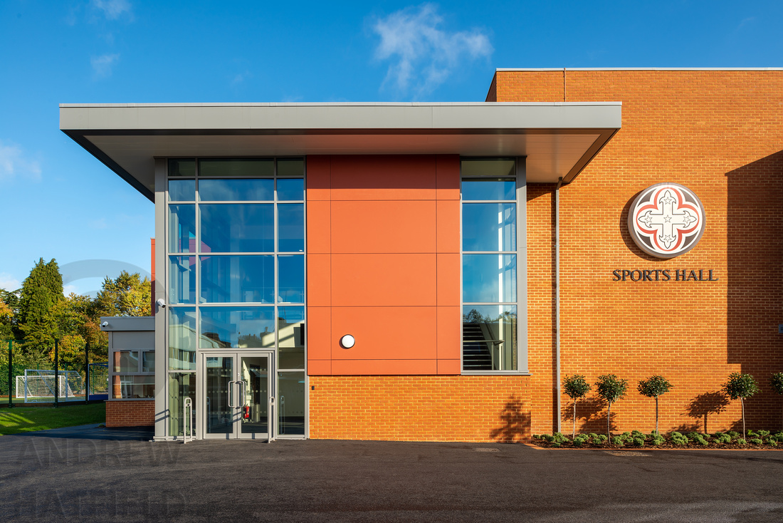 main entrance, bishopsgate school sports hall, windsor - architectural photography